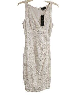 NWT Lauren Ralph Lauren White Lace Sheath Dress 8 Ruched V-Neck Bridal Wedding